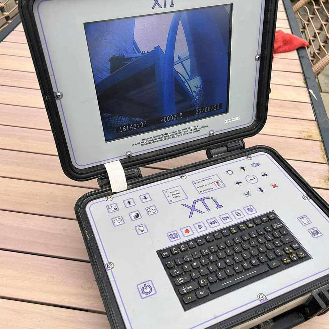 A photo of a CCTV drainage system laptop used to find a drain blockage, used in emergency drain unblocking