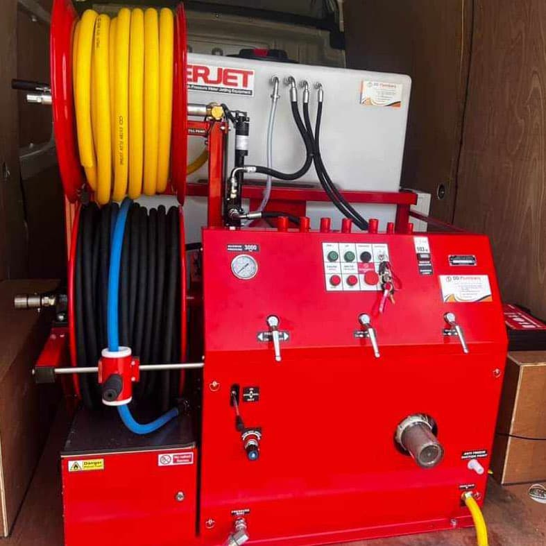 Advanced drainage jetting equipment being used to clear a severely blocked drain